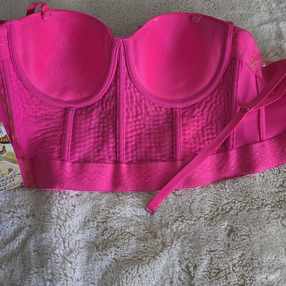 Fuchsia Pearl BeadedPush Up Bustier Bra CropTop - Picture 5 of 7